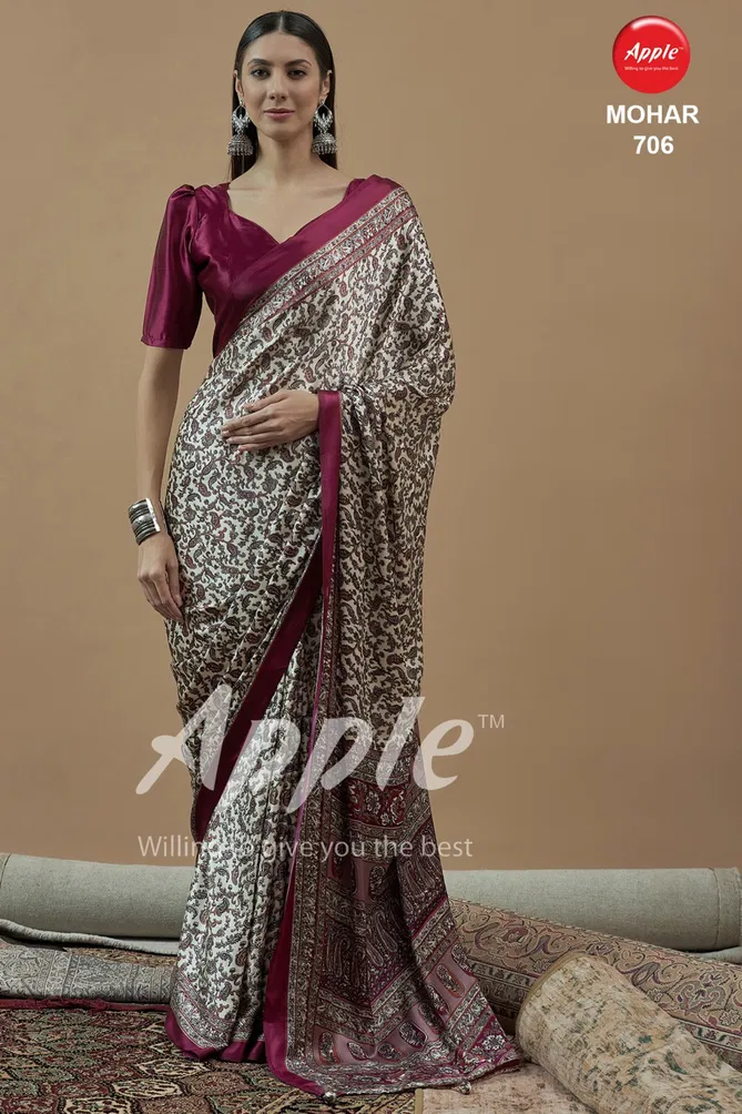 Mohar Vol 7 By Apple Japan Satin Ajhrakh Printed Sarees Wholesale In India